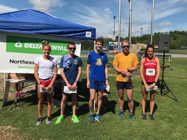 2018: Left to right - Emily Durgin 1st woman, Neal Darmody 1st, Brian Harvey 2nd, Justin Freeman 3rd, Jaclyn Solimine 3rd woman