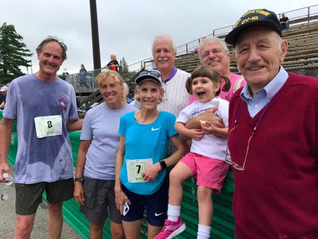 Joan Benoit Samuelson and her husband Scott join race director Barb Higgins and Coach Luti (and family) at the 2017 race.