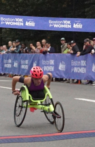 Madelyn Wilson of Auburn, Mass. was the first wheelchair in a time of 35:50
